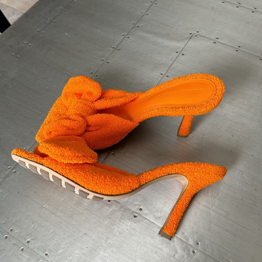 Bottega veneta tangerine orange terry cloth bow sandals pumps sz 39 - Picture 6 of 11